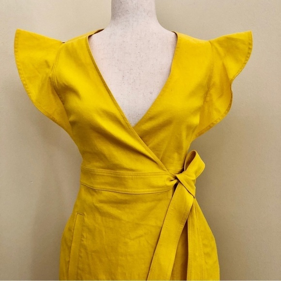 A.L.C. Linen Walker Ruffle Midi Wrap Dress. Yellow. Size 2 - Picture 6 of 16